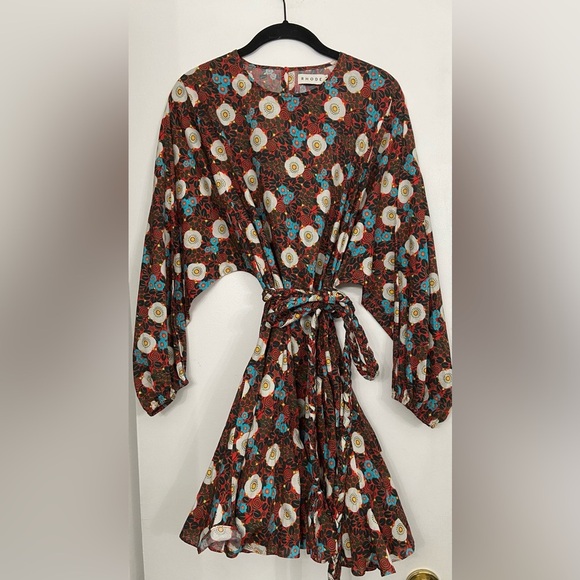 RHODE Ella Mini Dress Scarlet Aura Blossom White and Brown Size Small - Picture 3 of 7